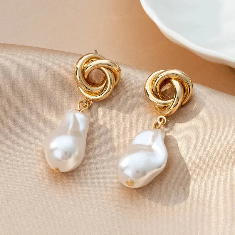 Vintage Irregular Baroque Pearl Drop Earrings