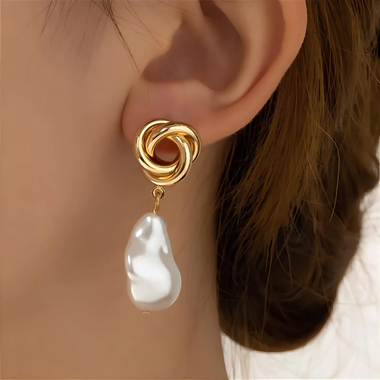 Vintage Irregular Baroque Pearl Drop Earrings