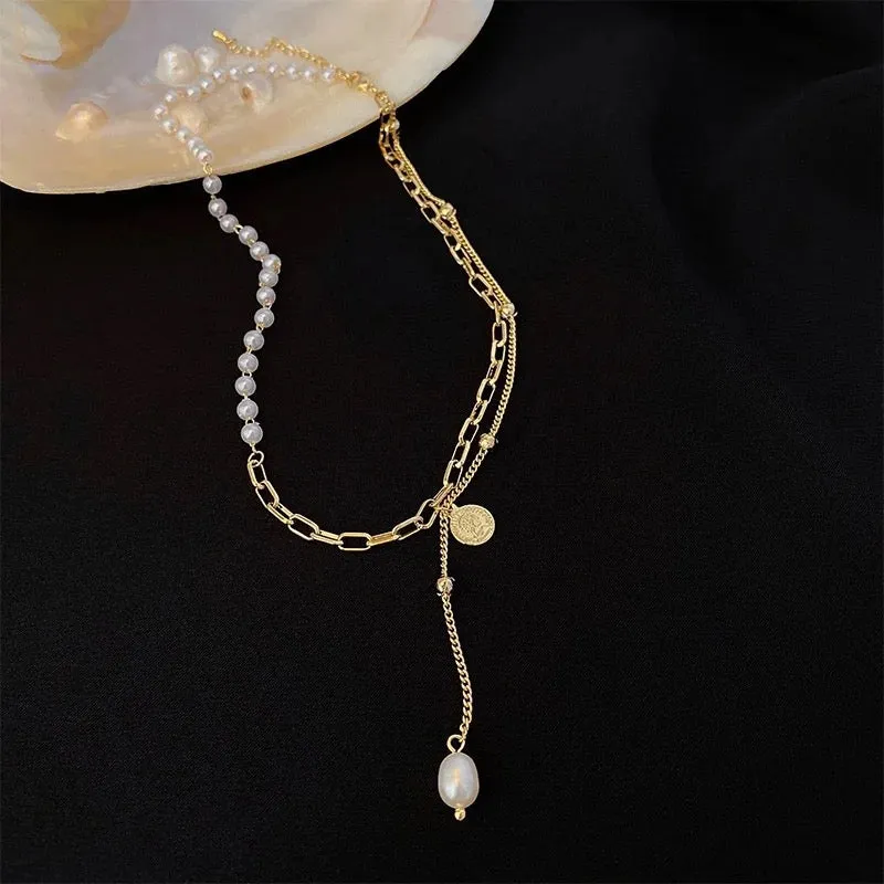 Vintage Korean Double Layer Pearl Chain Necklace