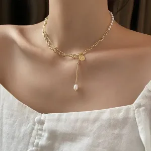 Vintage Korean Double Layer Pearl Chain Necklace