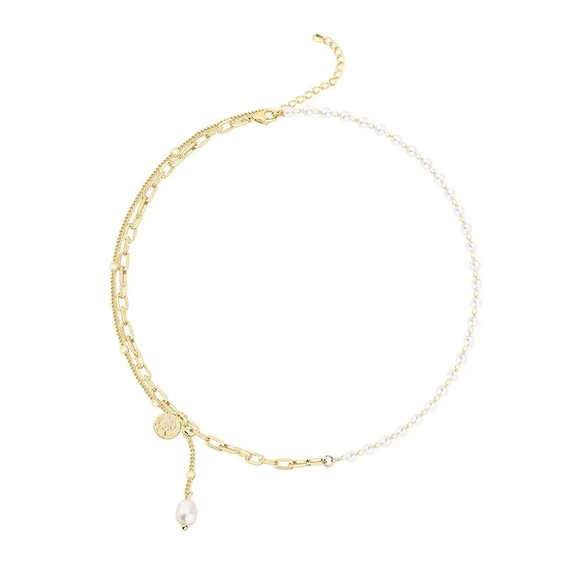 Vintage Korean Double Layer Pearl Chain Necklace