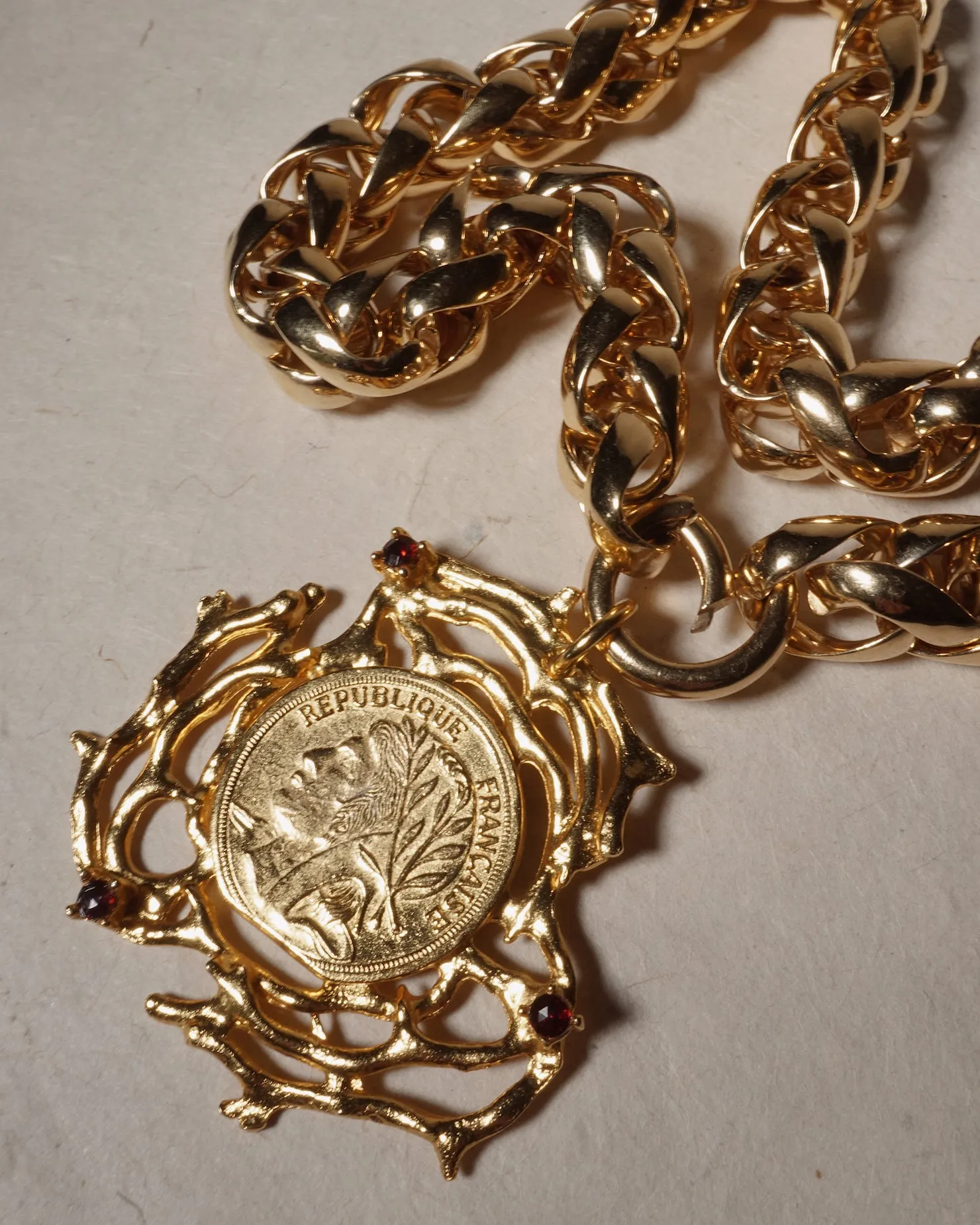 Vintage Oversized Gold Coin Pendant Necklace