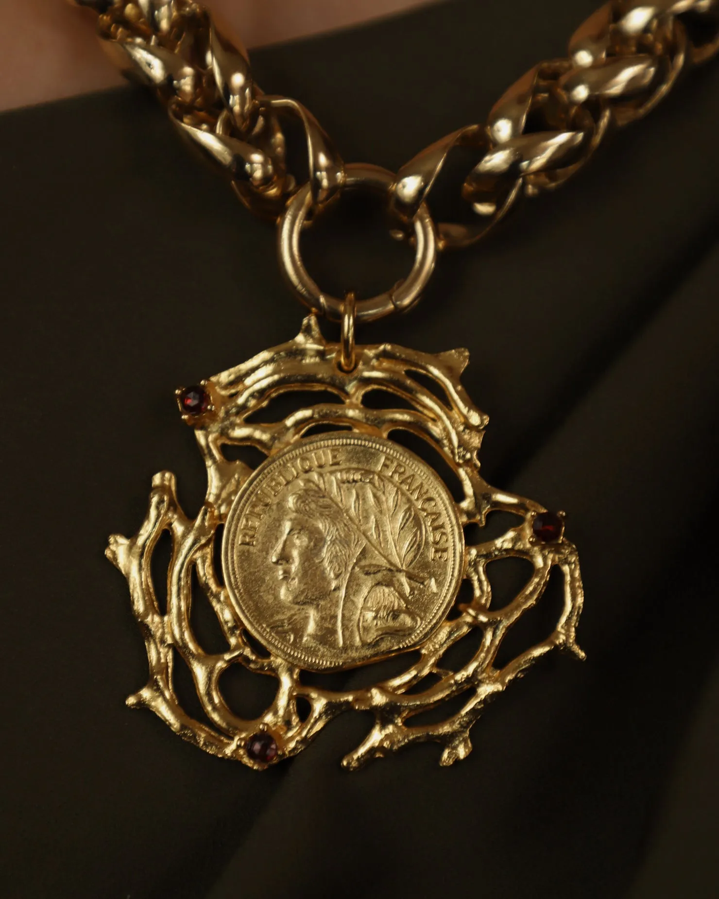 Vintage Oversized Gold Coin Pendant Necklace