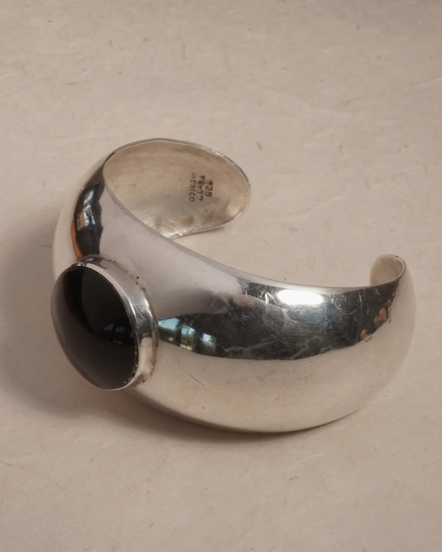 Vintage Oversized Modernist Silver & Onyx Cuff