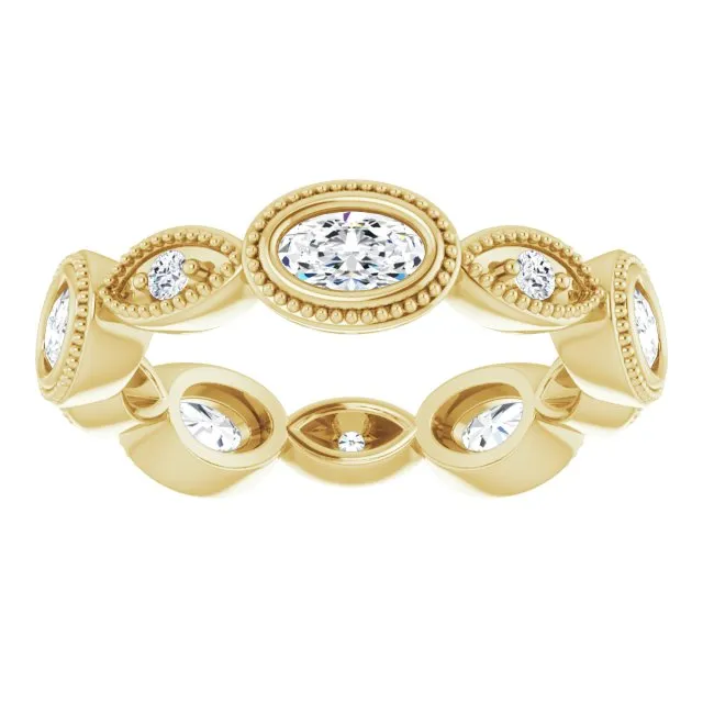 Vintage Style 1.17 ct. Oval & Round Diamond Eternity Band Milgrain Accent Wedding Ring