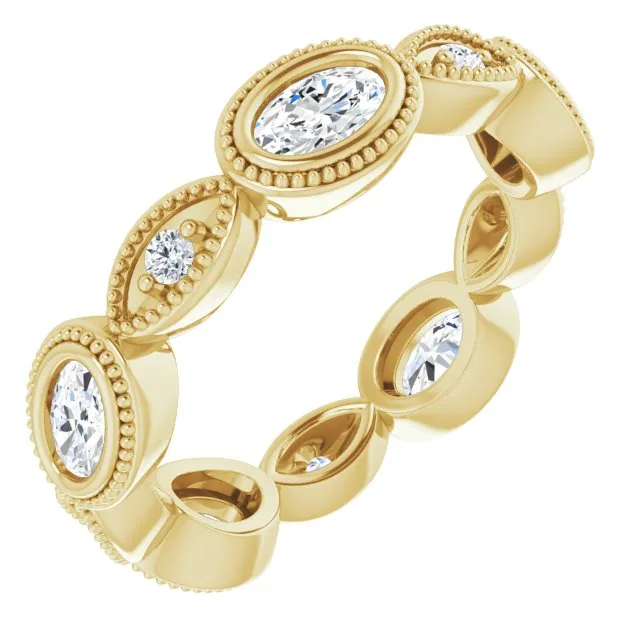 Vintage Style 1.17 ct. Oval & Round Diamond Eternity Band Milgrain Accent Wedding Ring