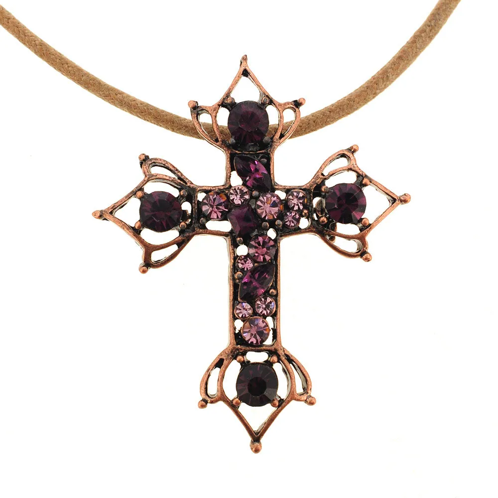 Vintage Style Amethyst Crystal Cross Brooch and Pendant