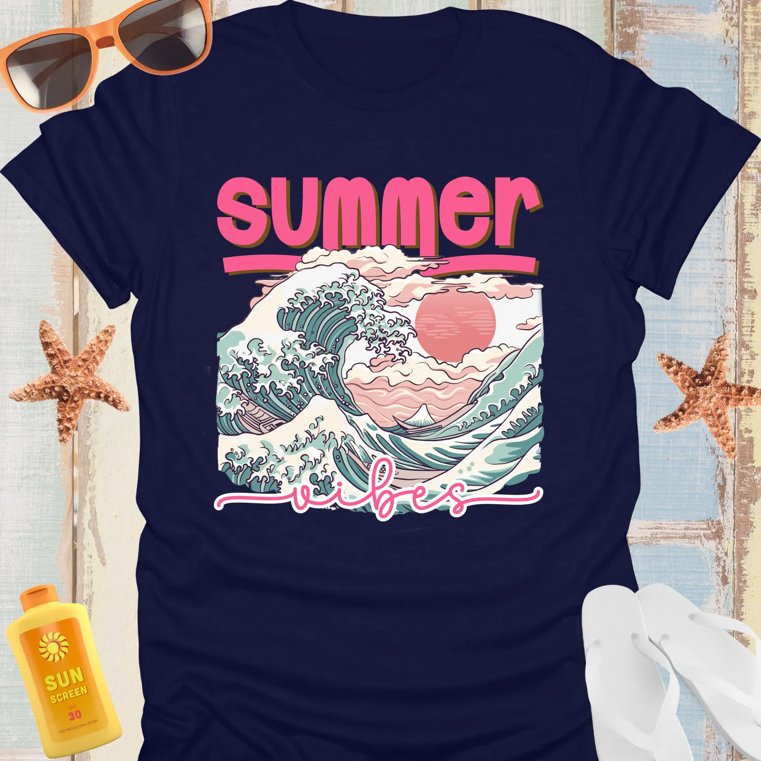 Vintage Summer Vibes T-Shirt With Retro Wave Design