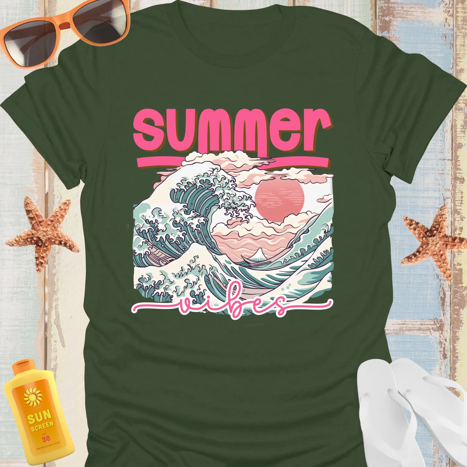 Vintage Summer Vibes T-Shirt With Retro Wave Design