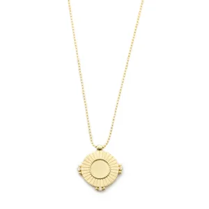 Vintage Sun Mirror Disc with Diamonds Necklace