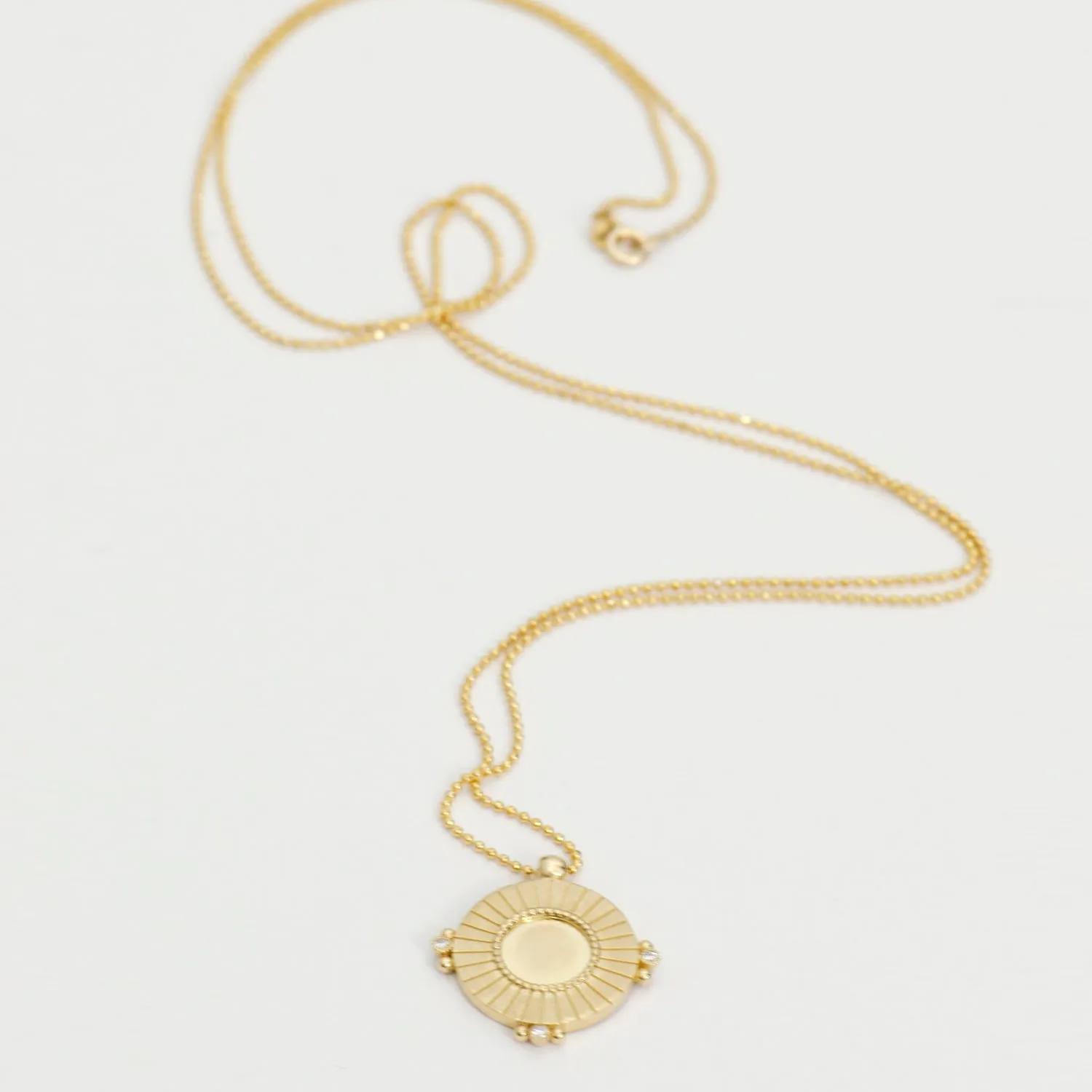 Vintage Sun Mirror Disc with Diamonds Necklace