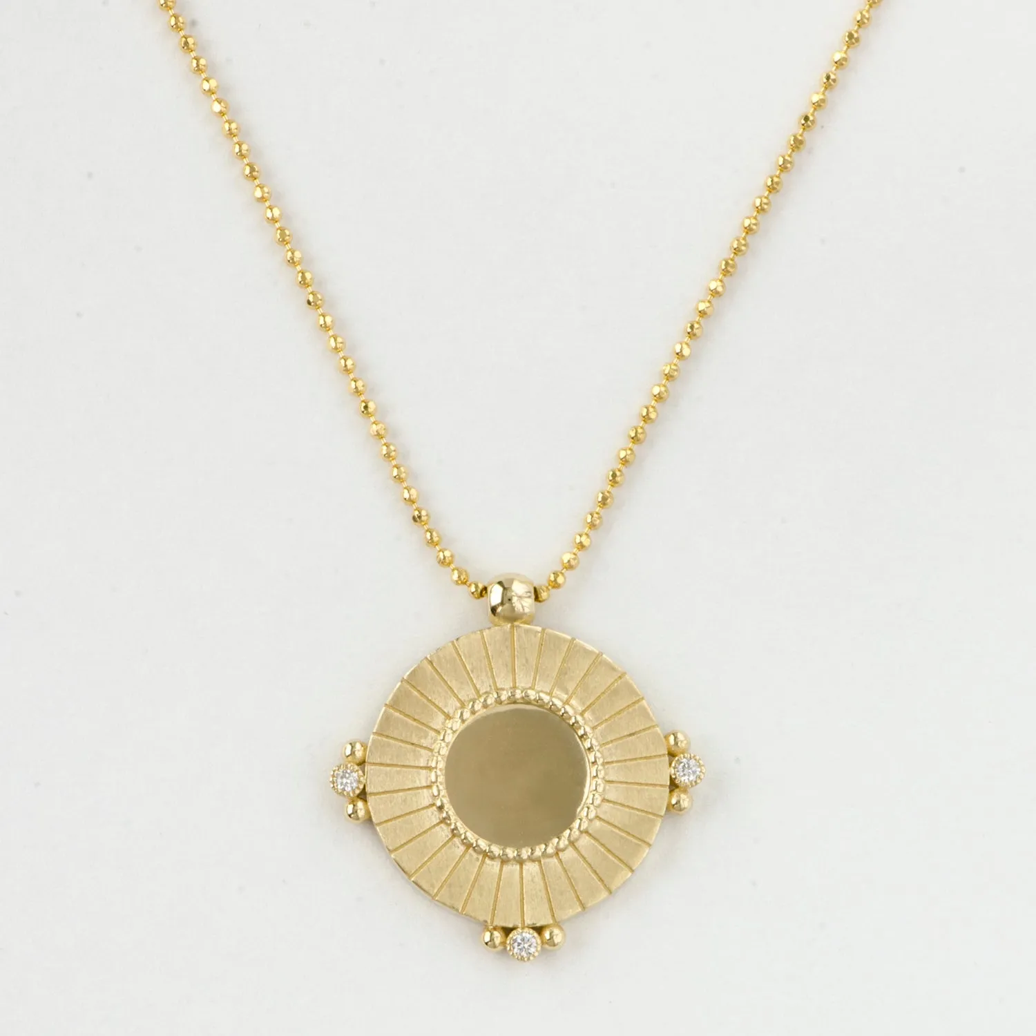 Vintage Sun Mirror Disc with Diamonds Necklace