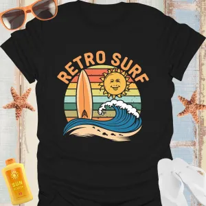 Vintage Surf Tee With Sun And Longboard Design