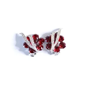 Vintage Weiss Red Rhinestone and Diamante Earrings