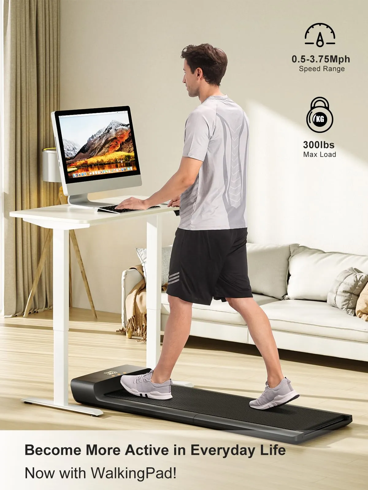 WALKINGPAD A1 Pro Walking Pad Folding Treadmill, 300 lbs Capacity Walking Pad Smart Walk Slim Foldable Exercise Fitness Equipment Under Desk Running Indoor Outdoor Gym Black