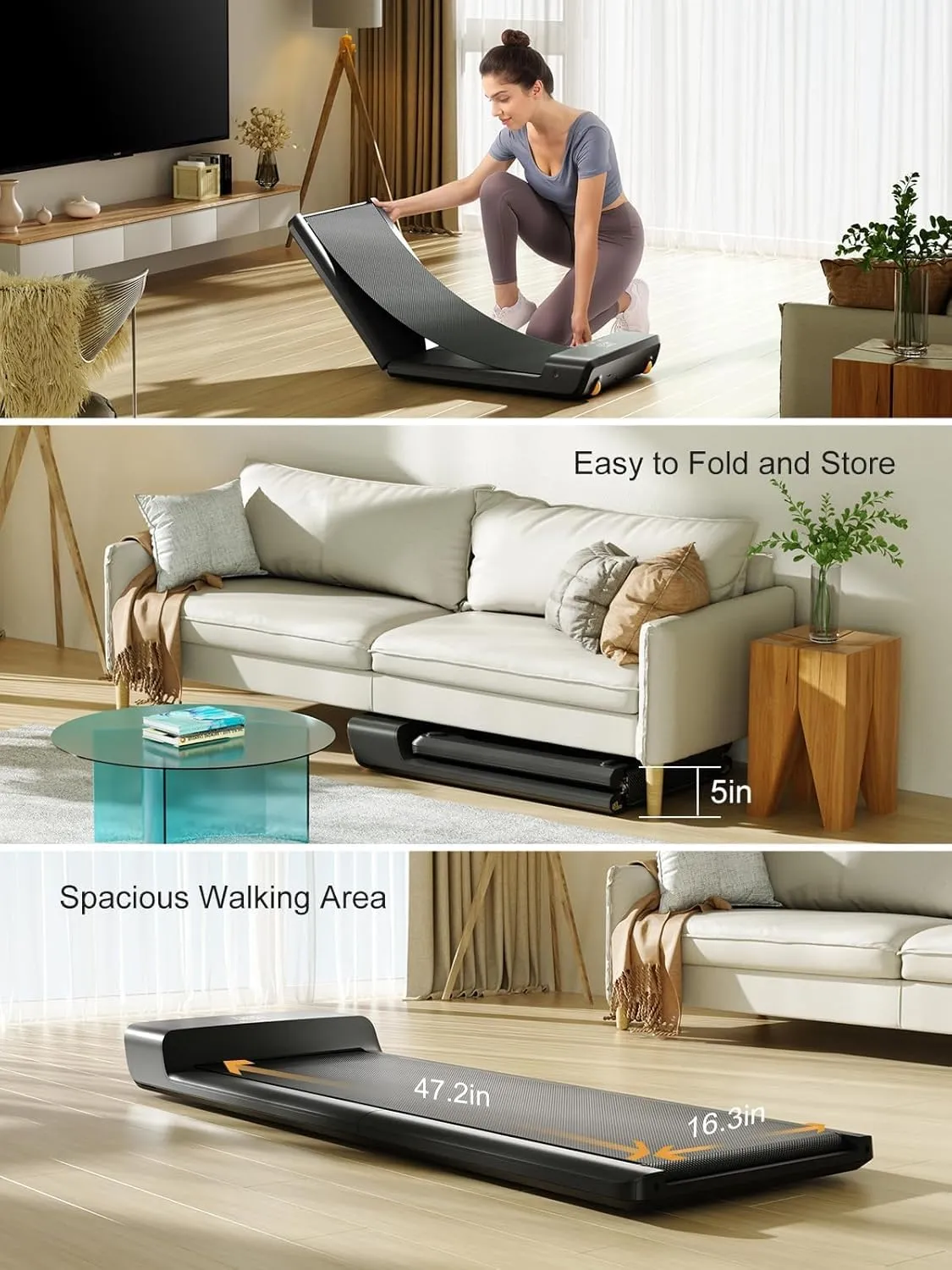 WALKINGPAD A1 Pro Walking Pad Folding Treadmill, 300 lbs Capacity Walking Pad Smart Walk Slim Foldable Exercise Fitness Equipment Under Desk Running Indoor Outdoor Gym Black