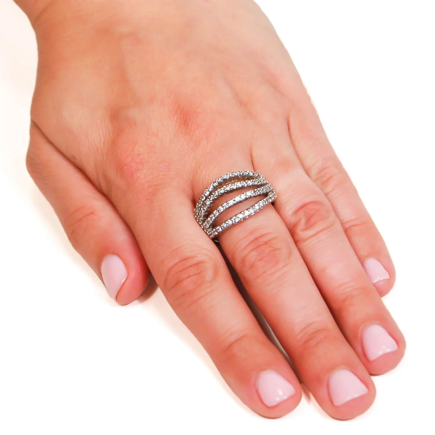 Wave Diamonique CZ Statement Band Ring
