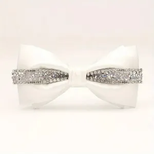 White Rhinestone Satin Bowtie