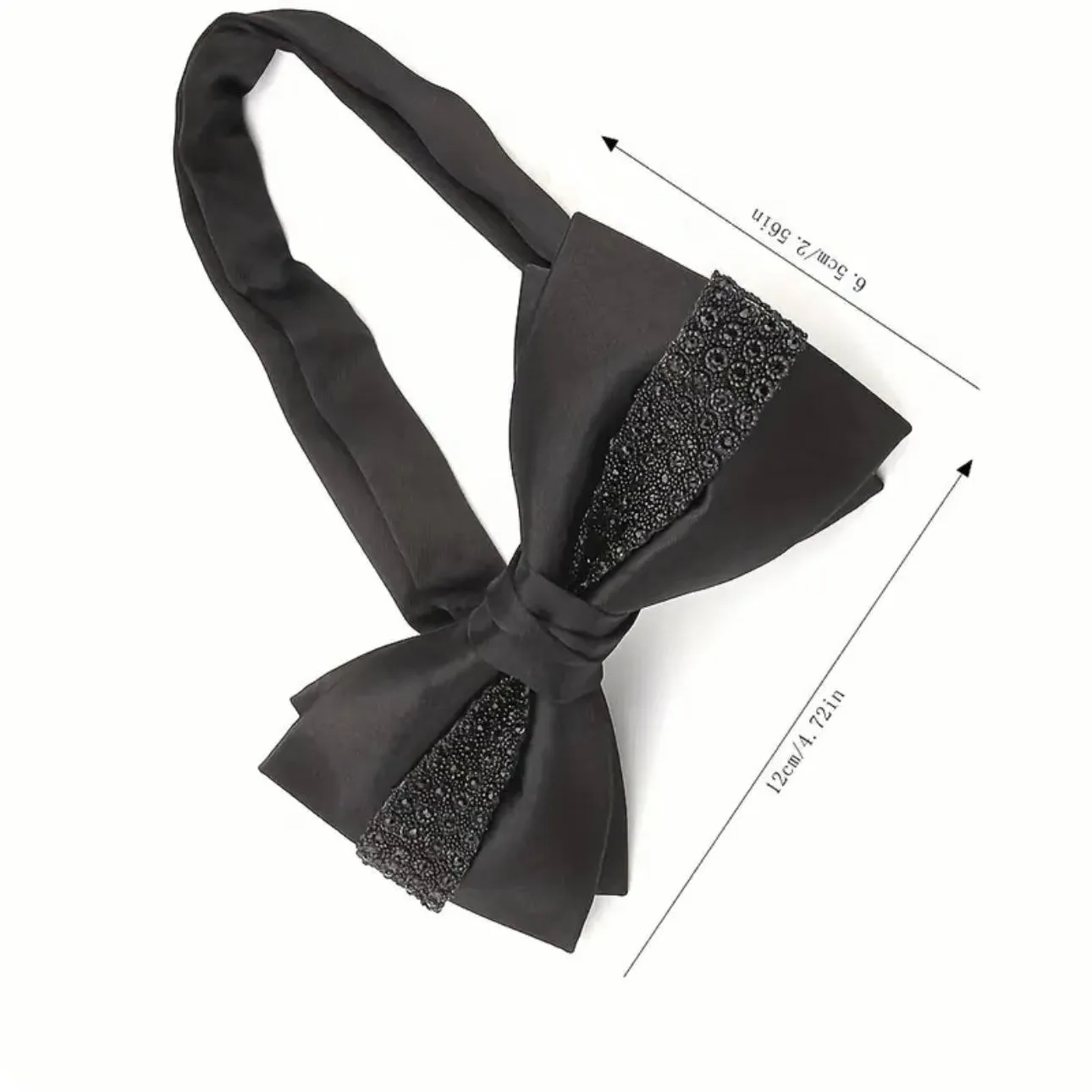 White Rhinestone Satin Bowtie