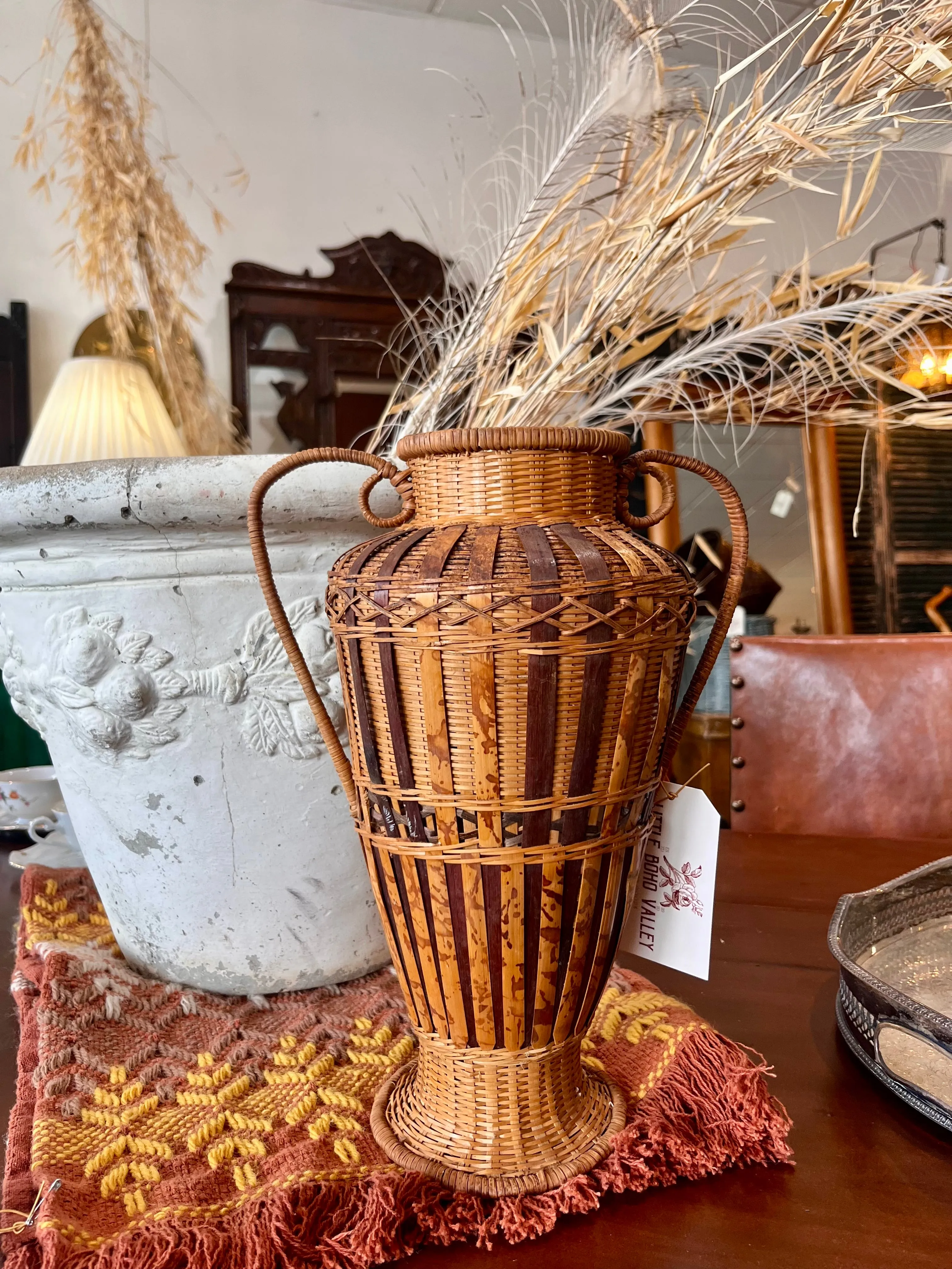 Wicker Greek style urn basket