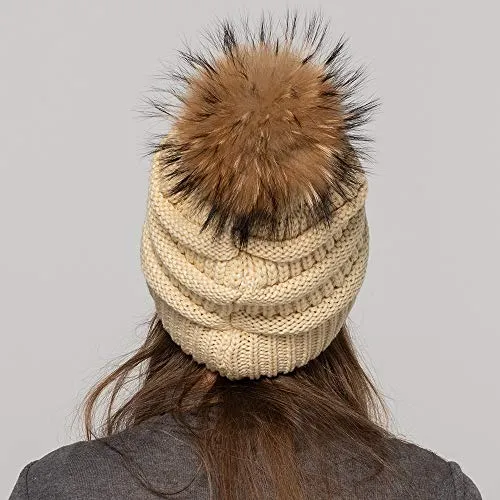 Women Winter Warm Hat Large Fur Pom Pom Beanie Hat