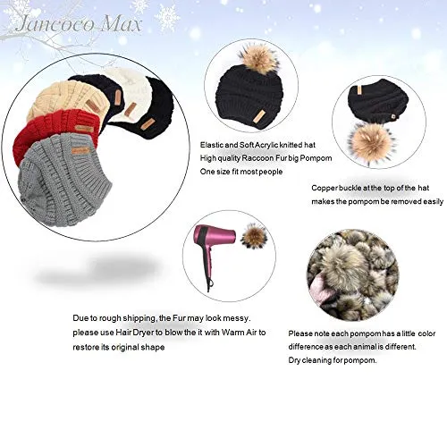 Women Winter Warm Hat Large Fur Pom Pom Beanie Hat