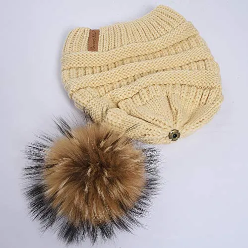 Women Winter Warm Hat Large Fur Pom Pom Beanie Hat