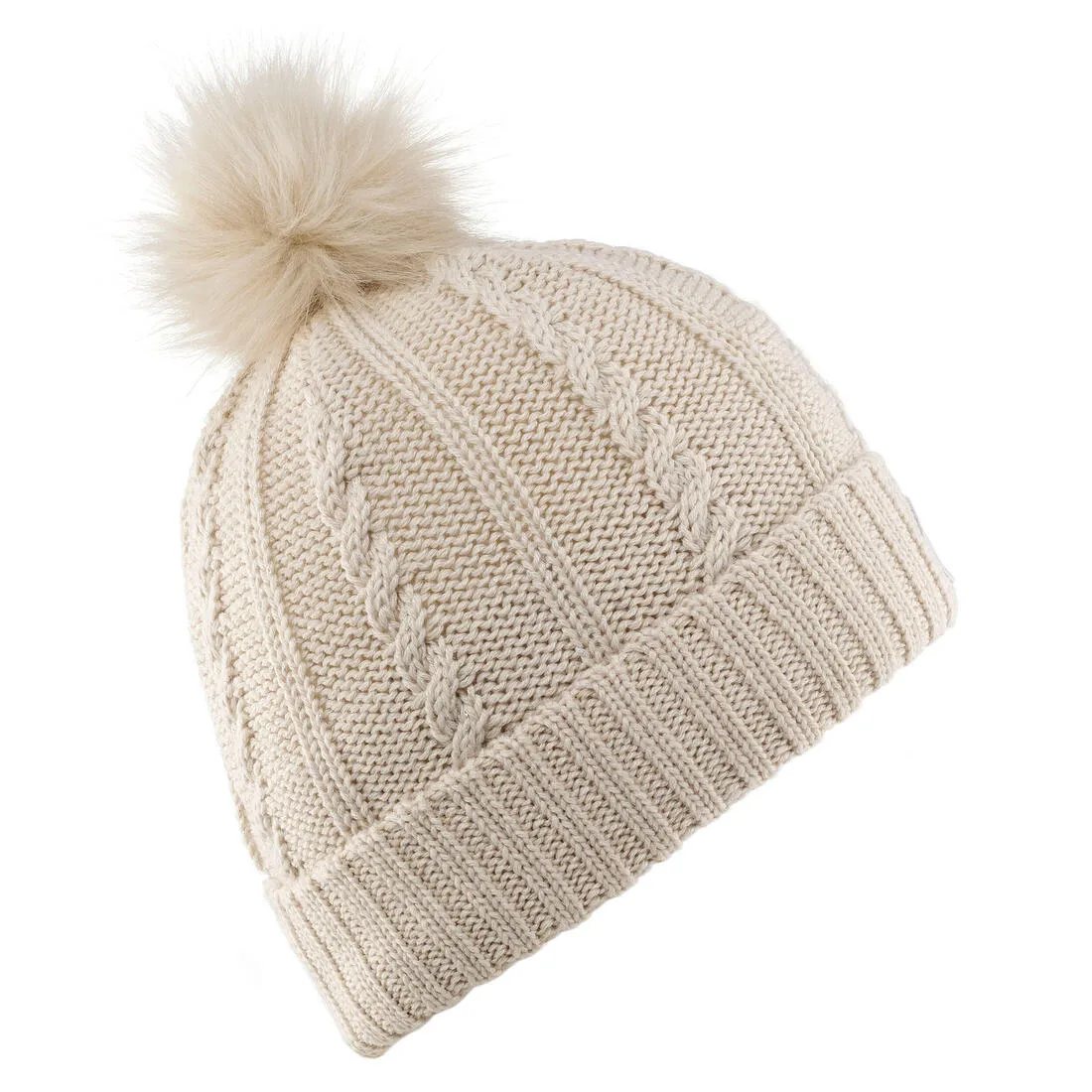 WOMEN’S CABLE-KNIT FUR WOOL SKI HAT