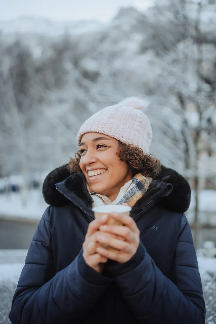 WOMEN’S CABLE-KNIT FUR WOOL SKI HAT