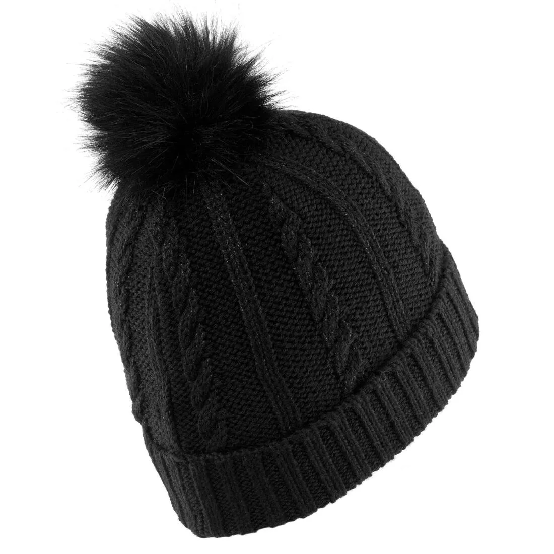 WOMEN’S CABLE-KNIT FUR WOOL SKI HAT
