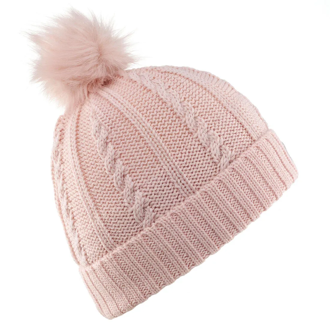 WOMEN’S CABLE-KNIT FUR WOOL SKI HAT