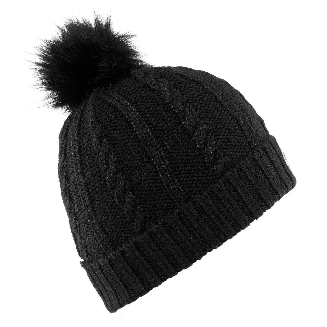 WOMEN’S CABLE-KNIT FUR WOOL SKI HAT