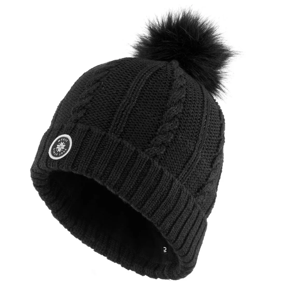 WOMEN’S CABLE-KNIT FUR WOOL SKI HAT