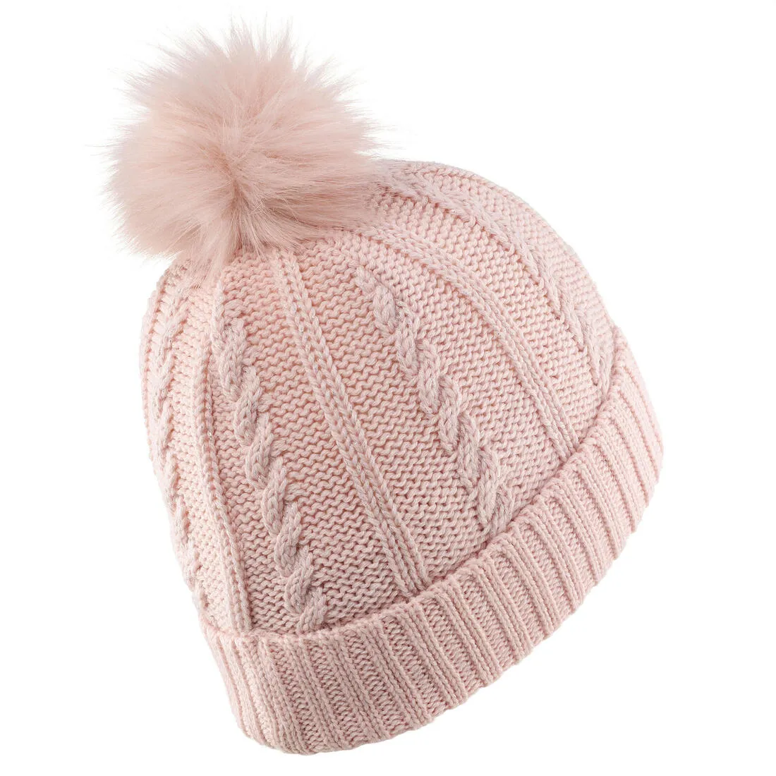 WOMEN’S CABLE-KNIT FUR WOOL SKI HAT