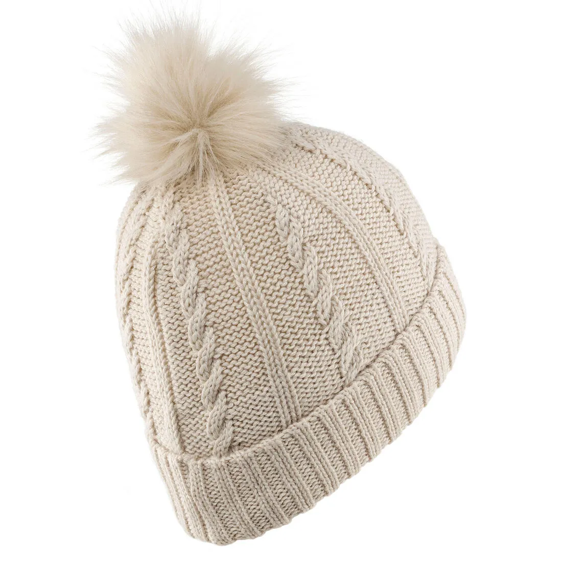 WOMEN’S CABLE-KNIT FUR WOOL SKI HAT