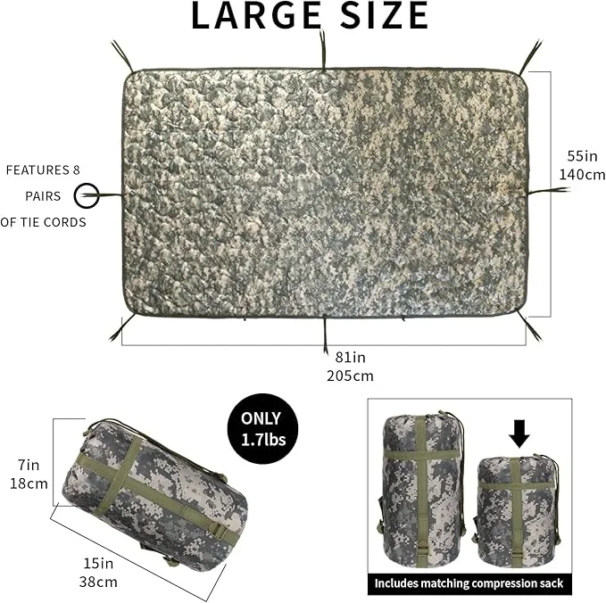 Woobie Blanket, Army Poncho Liner with Zipper, Military Sleeping Bag, with A Compression Carrying Bag, for Hiking, Camping, Outdoor Survival