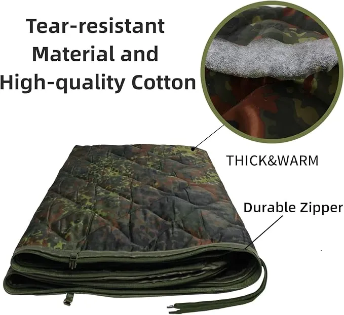 Woobie Blanket, Army Poncho Liner with Zipper, Military Sleeping Bag, with A Compression Carrying Bag, for Hiking, Camping, Outdoor Survival