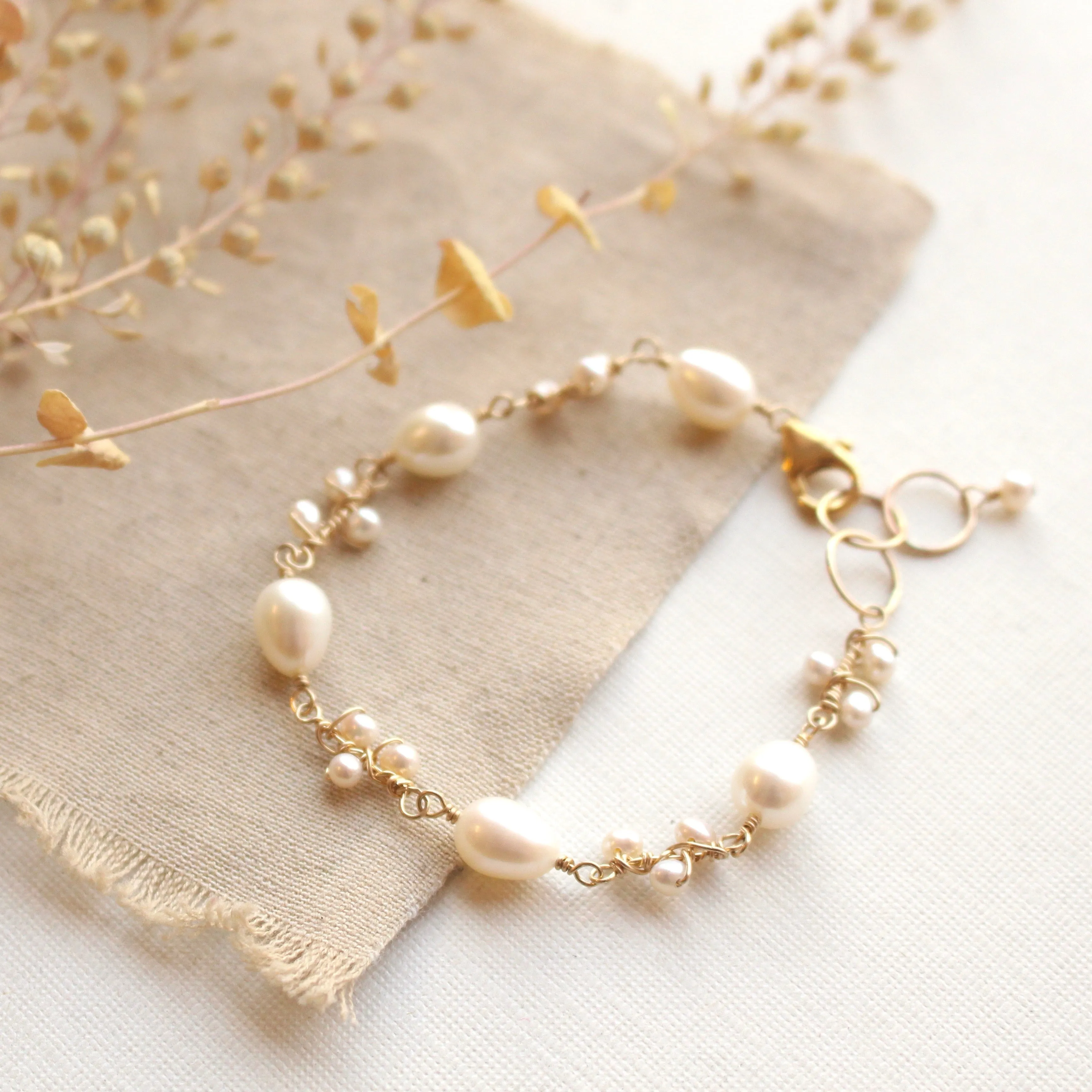 Wrapped Pearl Vine Gold Bracelet