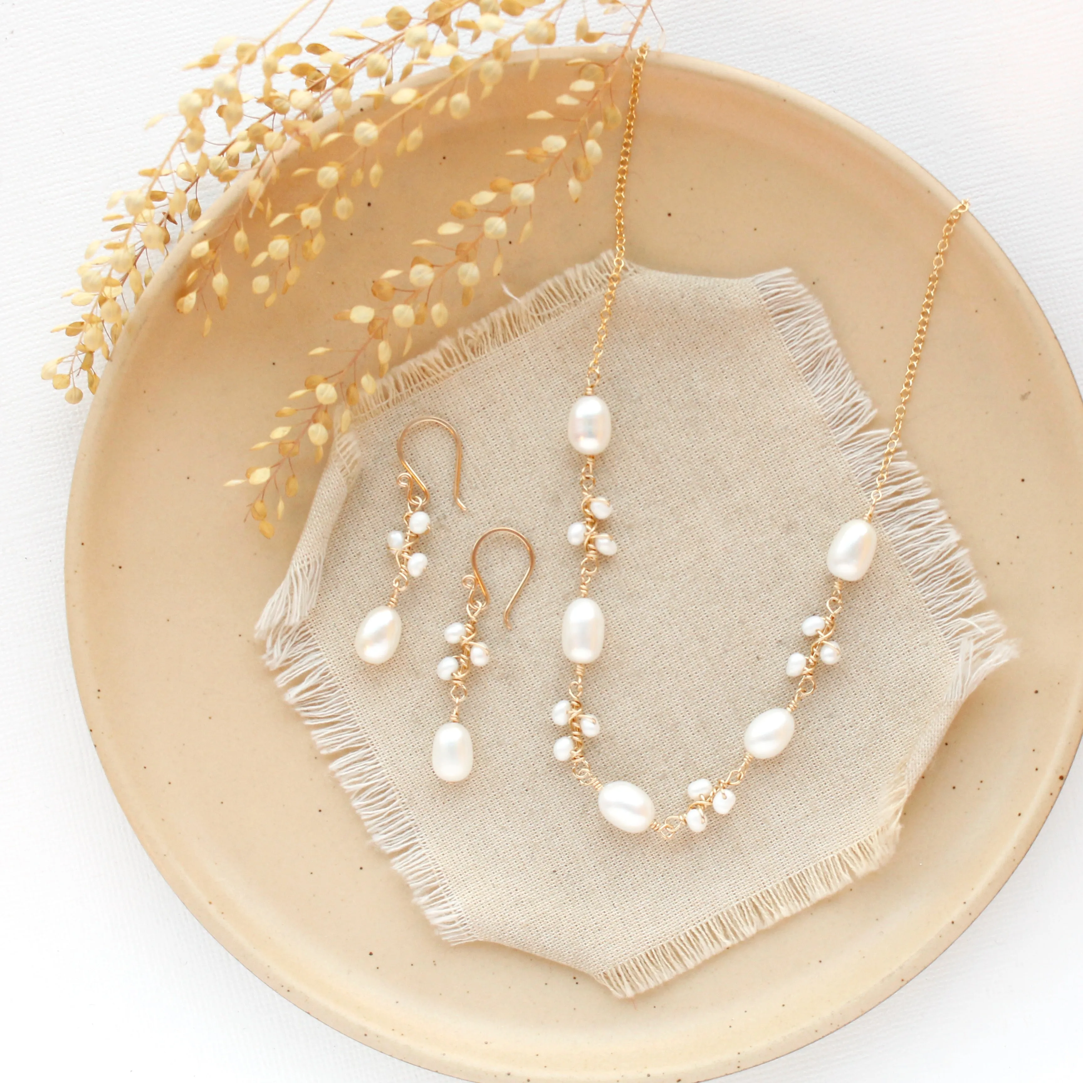 Wrapped Pearl Vine Gold Necklace