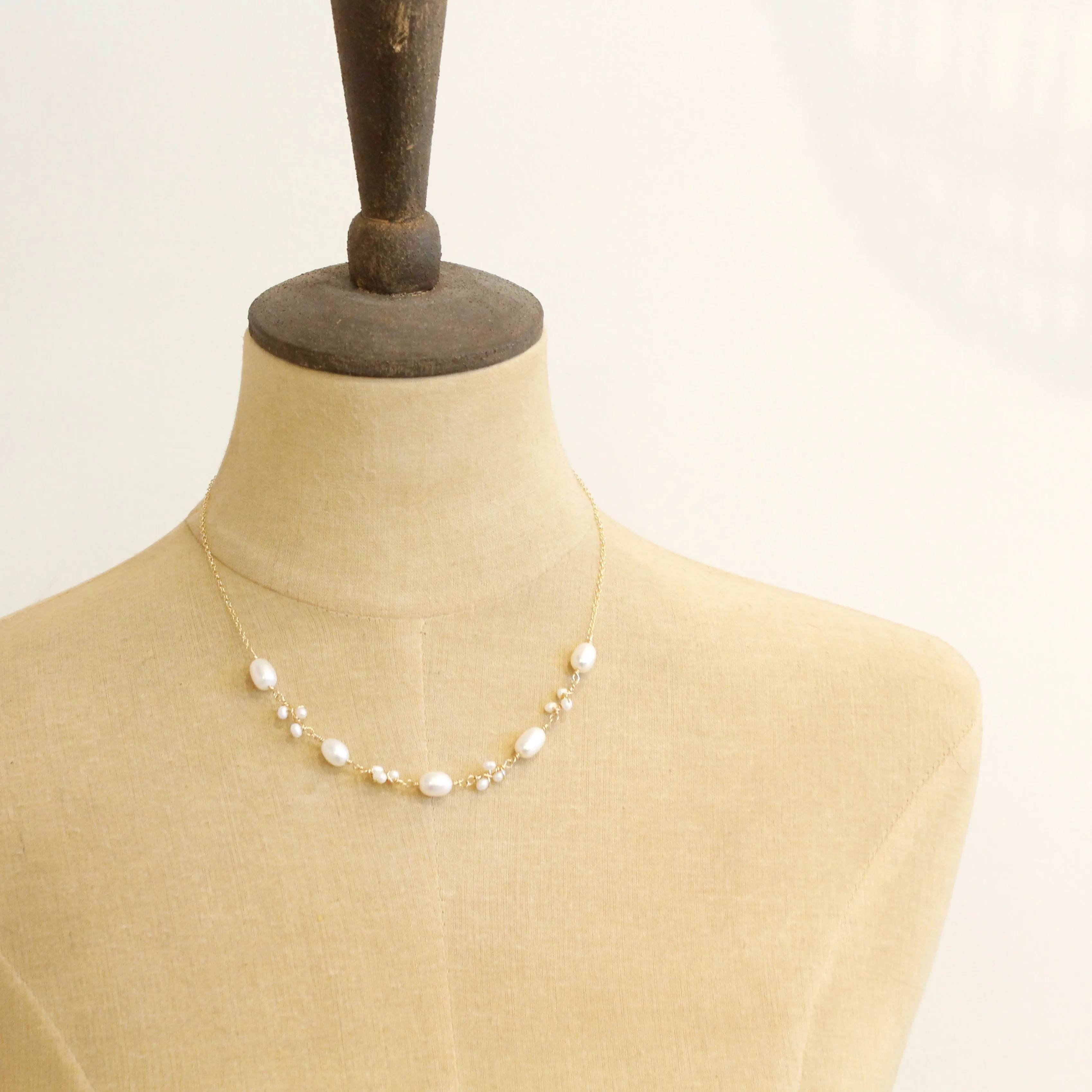 Wrapped Pearl Vine Gold Necklace