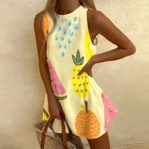 Yellow  Dress Nice Fruit Pineapple  Sleeveless Dress Casual Beach Vacation