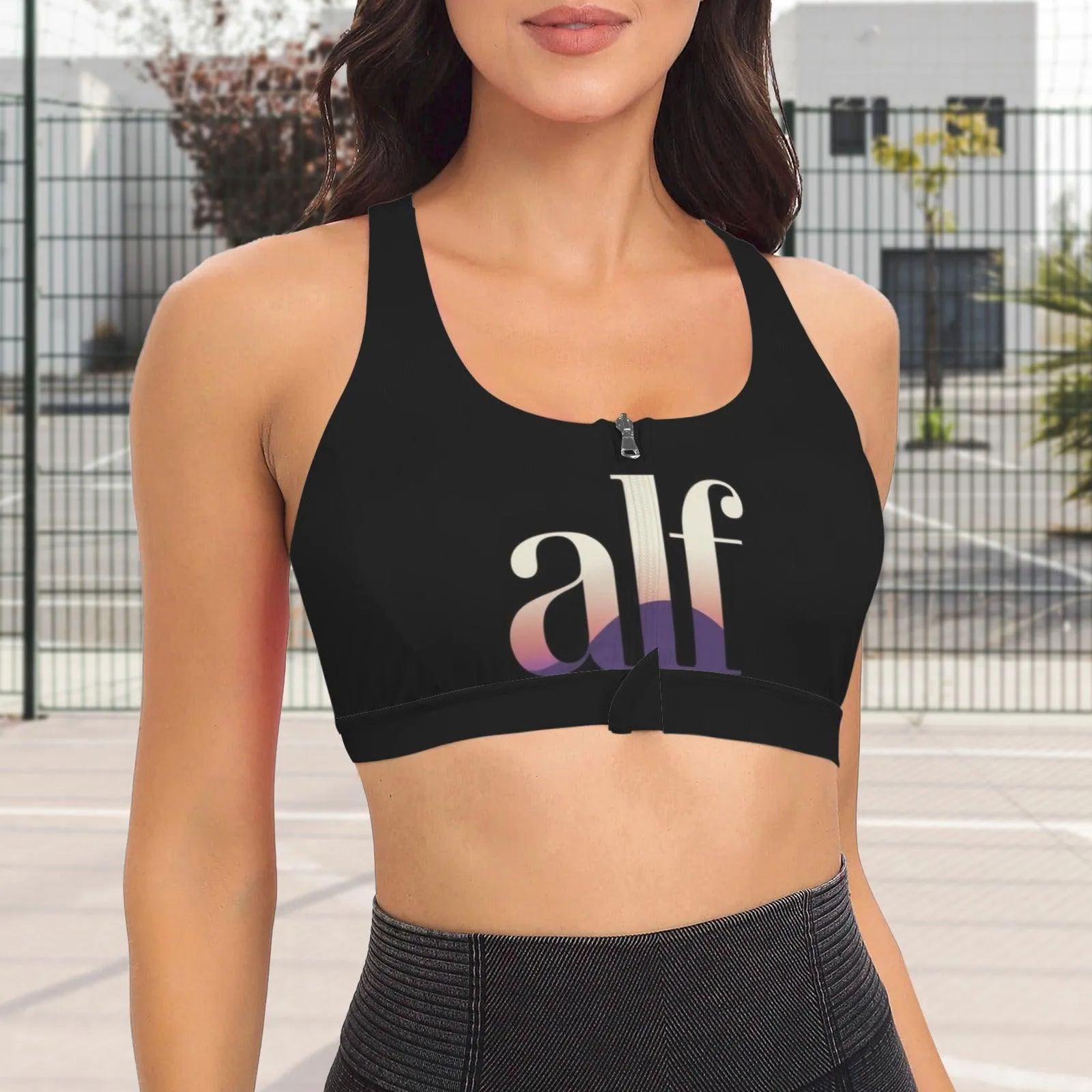 Zipper Front Cross Back Sports Bra