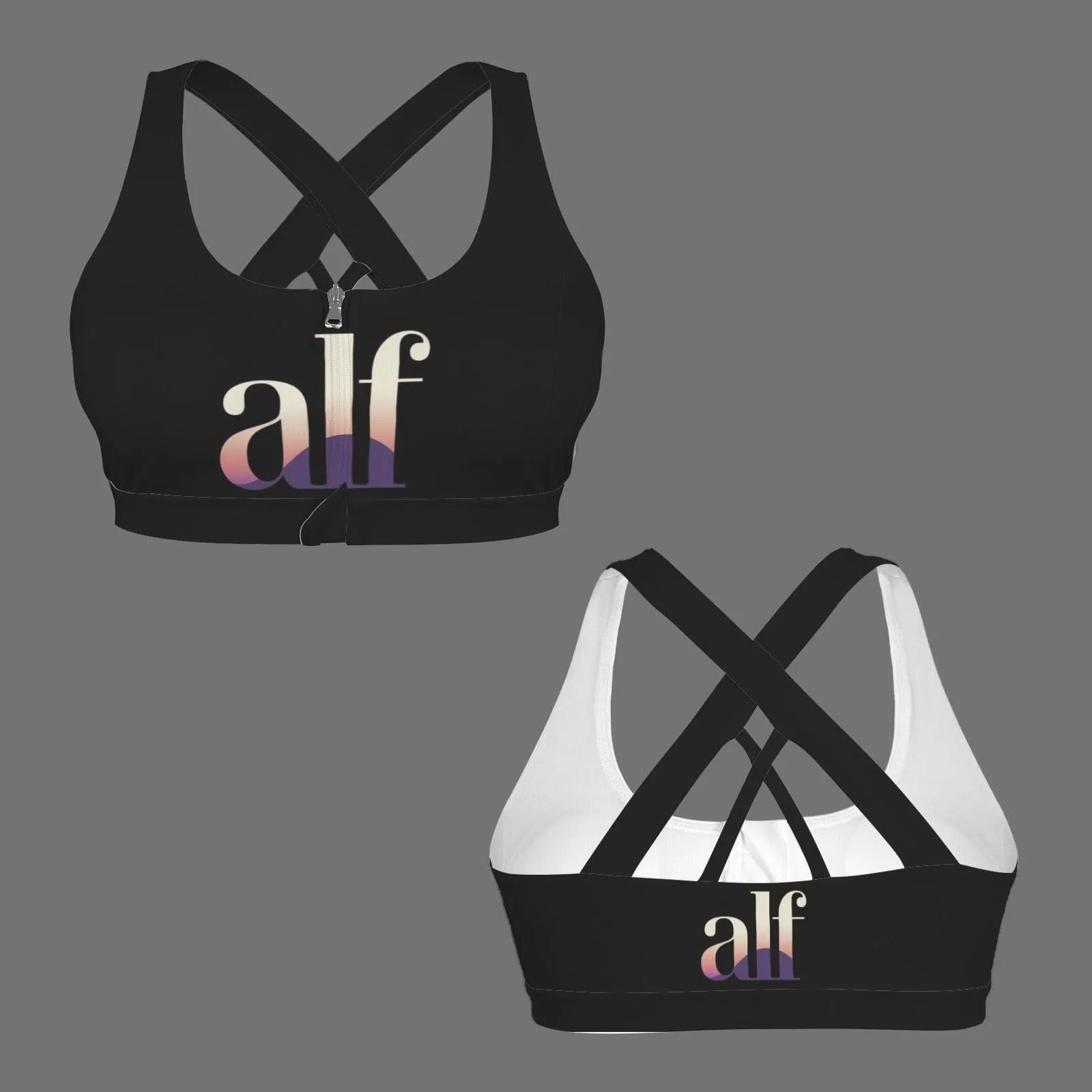 Zipper Front Cross Back Sports Bra